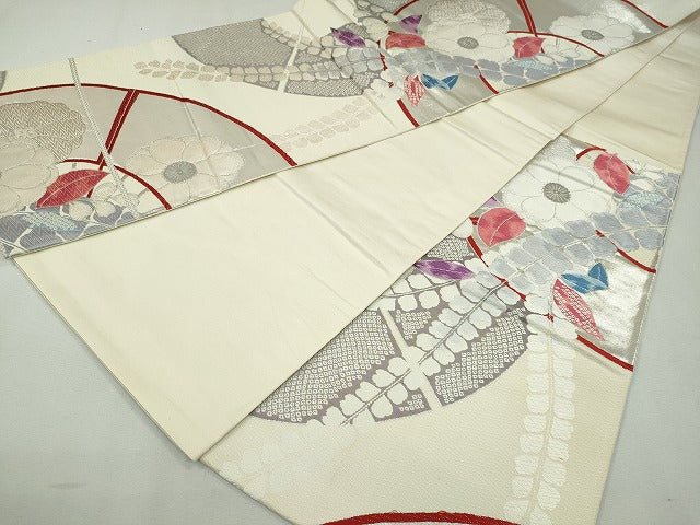 平和屋着物◎六通柄袋帯 草花文 プラチナ箔二重織 逸品 CAAI3758ku