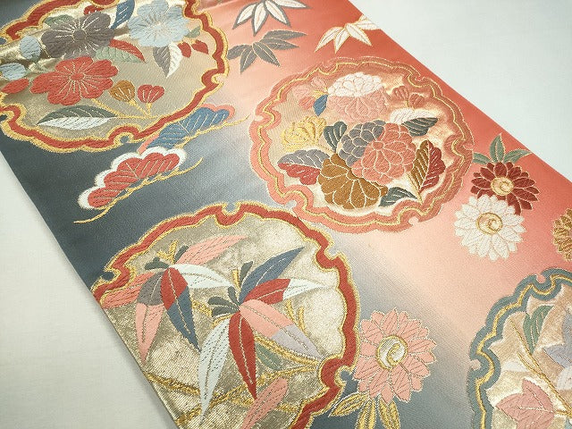 平和屋着物◎六通柄袋帯 雪輪草花文 金糸 逸品 CAAI3766ku