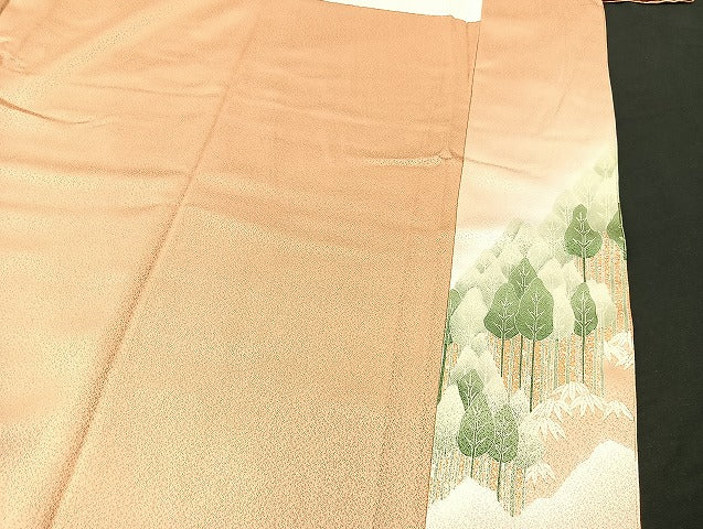 平和屋着物■色留訪問着　渡橋樹林文　暈し染め　金彩　逸品　BAAK8369hv