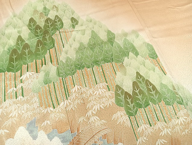 平和屋着物■色留訪問着　渡橋樹林文　暈し染め　金彩　逸品　BAAK8369hv