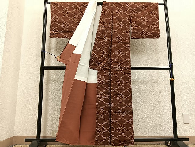 平和屋着物■上質な紬　菱天井文　逸品　BAAK8375hv
