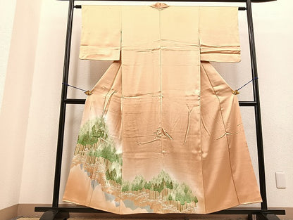 平和屋着物■色留訪問着　渡橋樹林文　暈し染め　金彩　逸品　BAAK8369hv