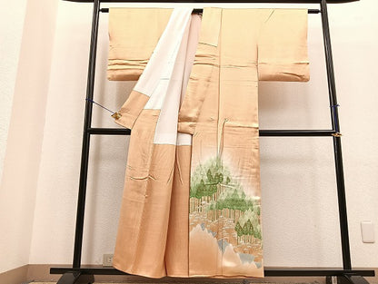 平和屋着物■色留訪問着　渡橋樹林文　暈し染め　金彩　逸品　BAAK8369hv