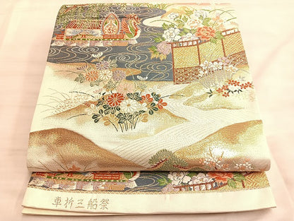 平和屋着物◎六通柄袋帯 唐織 車折三船祭 金糸 正絹 逸品 BAAK0919du