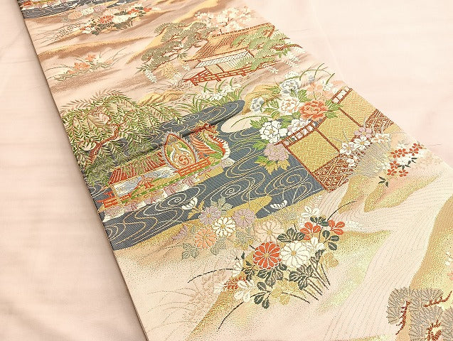 平和屋着物◎六通柄袋帯 唐織 車折三船祭 金糸 正絹 逸品 BAAK0919du