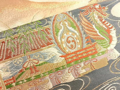 平和屋着物◎六通柄袋帯 唐織 車折三船祭 金糸 正絹 逸品 BAAK0919du