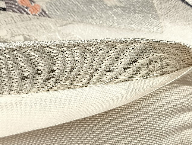 平和屋着物◎六通柄袋帯 唐織 鳳凰扇面吉祥花文 プラチナ二重織 正絹 逸品 BAAK0921du