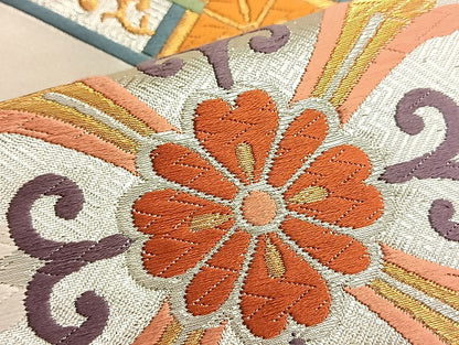 平和屋着物◎六通柄袋帯 唐織 作家物 吉祥花菱文 金銀糸 正絹 逸品 BAAK0954du