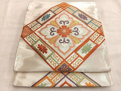 平和屋着物◎六通柄袋帯 唐織 作家物 吉祥花菱文 金銀糸 正絹 逸品 BAAK0954du