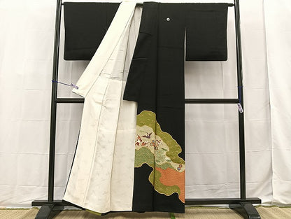 平和屋着物■豪華黒留袖　駒刺繍　道長花鳥文　金彩　逸品　BAAK9291yc