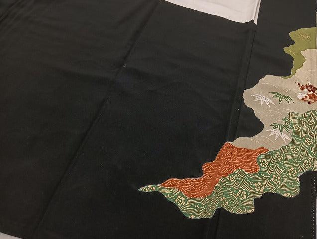 平和屋着物■豪華黒留袖　駒刺繍　道長花鳥文　金彩　逸品　BAAK9291yc