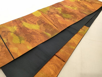 平和屋着物◎六通柄袋帯 雲重ね風景文 金糸 正絹 逸品 AAAL8728fy