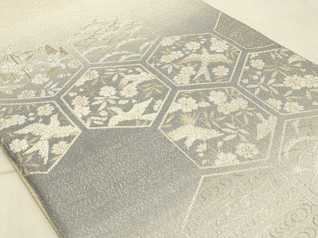 平和屋着物◎太鼓柄袋帯 亀甲花鳥文 正絹 逸品 AAAM3135sx