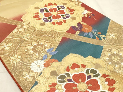 平和屋着物◎六通柄袋帯 唐織 正倉院花文 金糸 正絹 逸品 AAAM3159sx