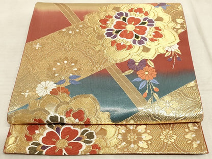 平和屋着物◎六通柄袋帯 唐織 正倉院花文 金糸 正絹 逸品 AAAM3159sx