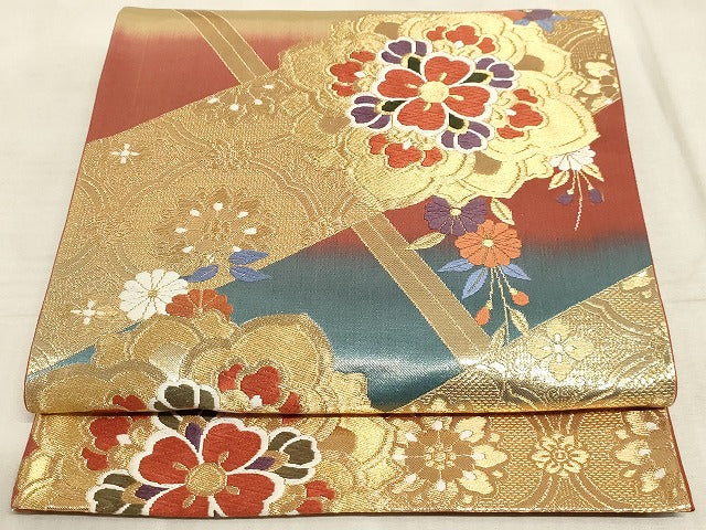 平和屋着物◎六通柄袋帯 唐織 正倉院花文 金糸 正絹 逸品 AAAM3159sx