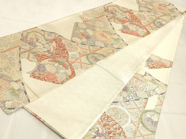 平和屋着物◎六通柄袋帯 慢幕競華能衣文 金糸 正絹 逸品 AAAM3176sx