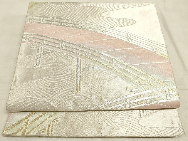 平和屋着物◎六通柄袋帯 渡橋風景文 金銀糸 正絹 逸品 AAAM3166sx