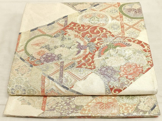 平和屋着物◎六通柄袋帯 慢幕競華能衣文 金糸 正絹 逸品 AAAM3176sx
