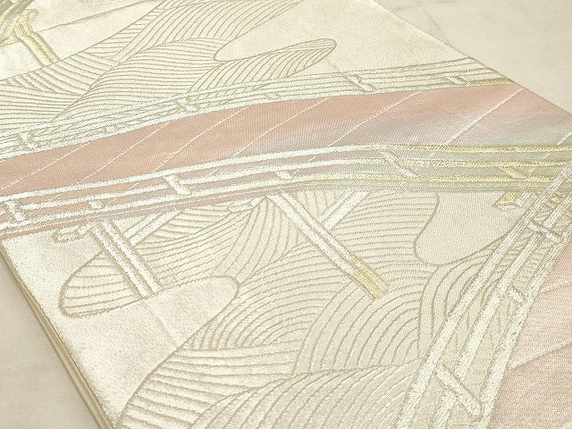 平和屋着物◎六通柄袋帯 渡橋風景文 金銀糸 正絹 逸品 AAAM3166sx