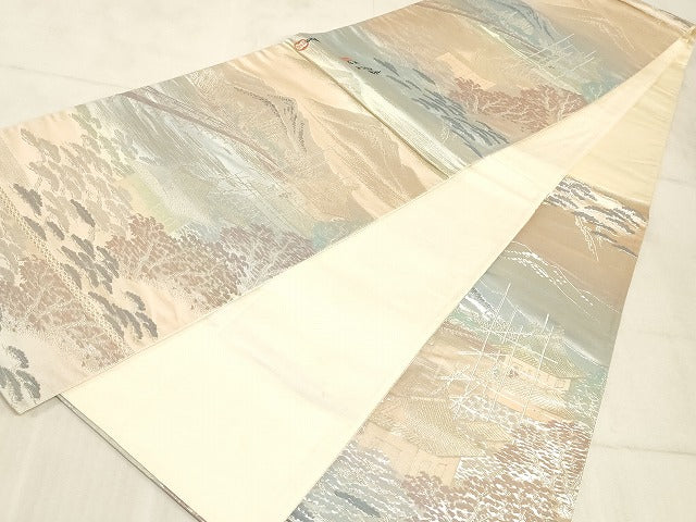 平和屋着物◎六通柄袋帯 東海道五拾三次 銀糸 正絹 逸品 AAAM3189sx