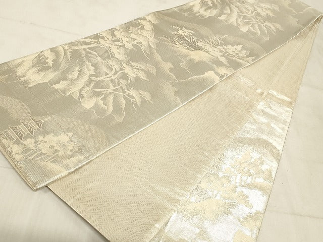 平和屋着物◎西陣 六通柄袋帯 風景文 銀糸 証紙付き 正絹 逸品 AAAM3187sx