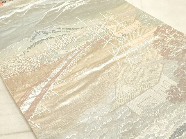 平和屋着物◎六通柄袋帯 東海道五拾三次 銀糸 正絹 逸品 AAAM3189sx