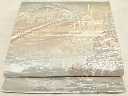 平和屋着物◎六通柄袋帯 東海道五拾三次 銀糸 正絹 逸品 AAAM3189sx