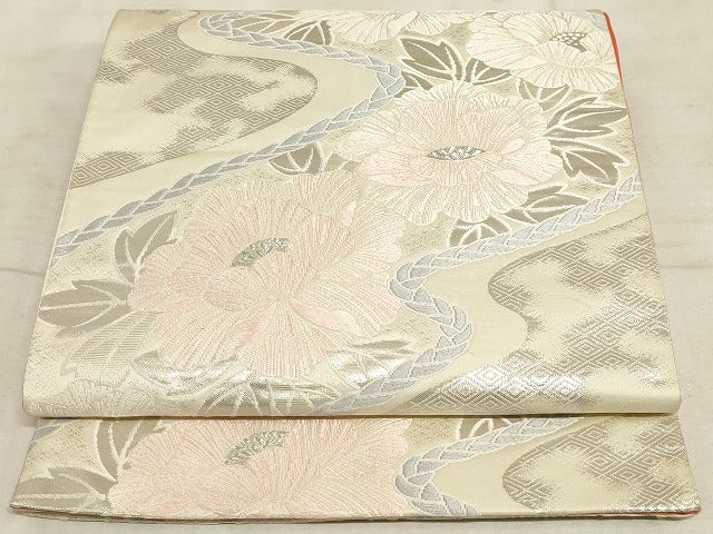 平和屋着物◎六通柄袋帯 唐織 流れ花文 銀糸 正絹 逸品 AAAM3193sx