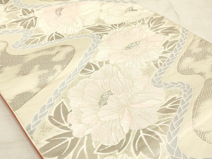 平和屋着物◎六通柄袋帯 唐織 流れ花文 銀糸 正絹 逸品 AAAM3193sx