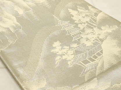 平和屋着物◎西陣 六通柄袋帯 風景文 銀糸 証紙付き 正絹 逸品 AAAM3187sx