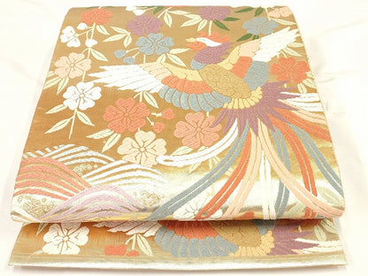 平和屋着物◎佐賀錦 六通袋帯 唐織 花鳥文 金糸 正絹 逸品 AAAM4444ru