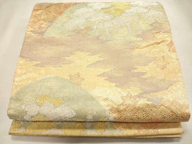 平和屋着物◎佐賀つづれ 六通柄袋帯 遠山風景草花文 金銀糸 正絹 逸品 CAAJ9810oy