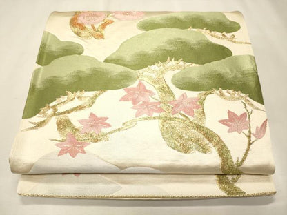 平和屋着物◎六通柄袋帯 枝花文 金糸 正絹 逸品 CAAJ9840oy