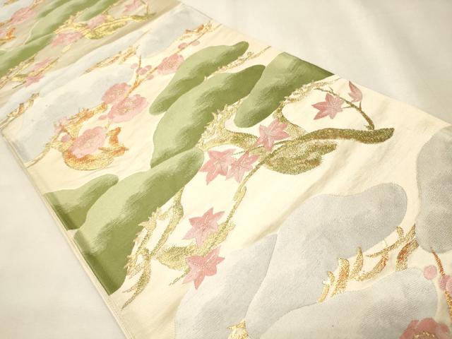 平和屋着物◎六通柄袋帯 枝花文 金糸 正絹 逸品 CAAJ9840oy