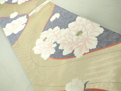 平和屋着物◎六通柄袋帯 唐織 流水花文 金糸 正絹 逸品 DAAJ2703mz