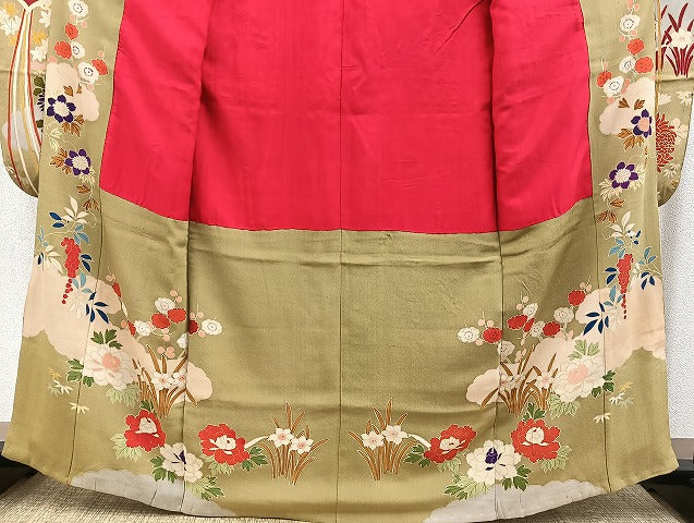 平和屋本店■極上　アンティーク　大正ロマン　振袖　駒刺繍　結び紐花文　金糸　金彩　逸品　BAAH3778zb4