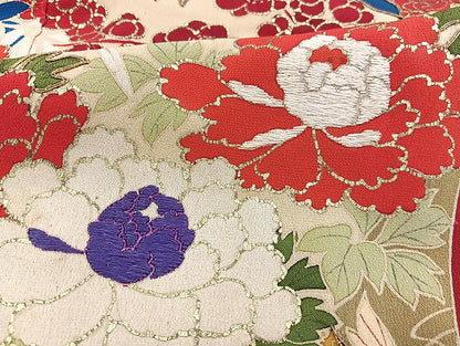 平和屋本店■極上　アンティーク　大正ロマン　振袖　駒刺繍　結び紐花文　金糸　金彩　逸品　BAAH3778zb4