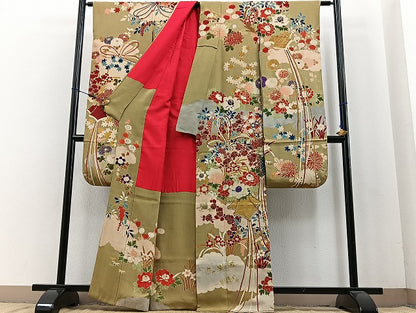 平和屋本店■極上　アンティーク　大正ロマン　振袖　駒刺繍　結び紐花文　金糸　金彩　逸品　BAAH3778zb4