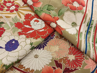 平和屋本店■極上　アンティーク　大正ロマン　振袖　駒刺繍　結び紐花文　金糸　金彩　逸品　BAAH3778zb4