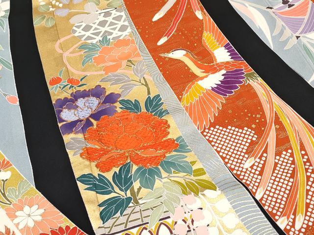 平和屋本店■極上　創業460年・千總　振袖　駒刺繍　束ね熨斗花鳥文　黒地　金彩　高島屋扱い　逸品　CYAA0836s5