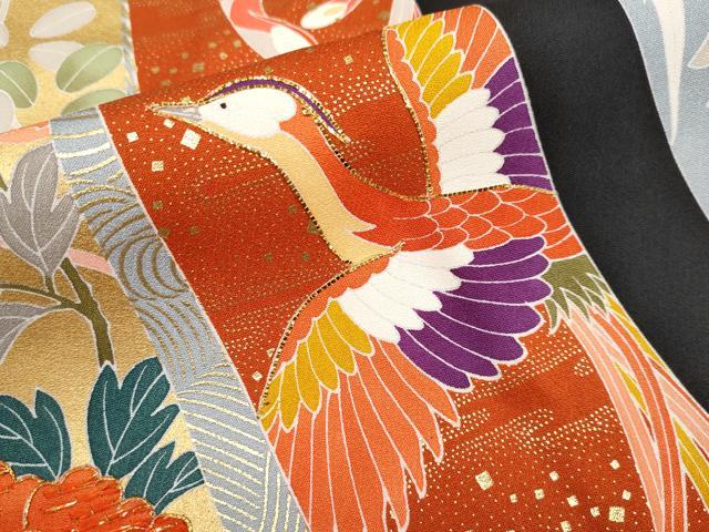平和屋本店■極上　創業460年・千總　振袖　駒刺繍　束ね熨斗花鳥文　黒地　金彩　高島屋扱い　逸品　CYAA0836s5