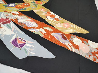 平和屋本店■極上　創業460年・千總　振袖　駒刺繍　束ね熨斗花鳥文　黒地　金彩　高島屋扱い　逸品　CYAA0836s5