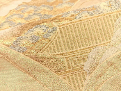 平和屋着物◎六通柄袋帯 唐織 冊子風景花文 金銀糸 正絹 逸品 BAAI6757di