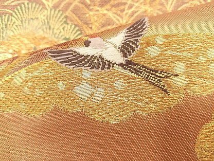 平和屋着物◎六通柄袋帯 唐織 扇面花鳥文 金糸 正絹 逸品 BAAI6774di