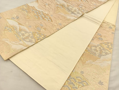 平和屋着物◎六通柄袋帯 唐織 冊子風景花文 金銀糸 正絹 逸品 BAAI6757di
