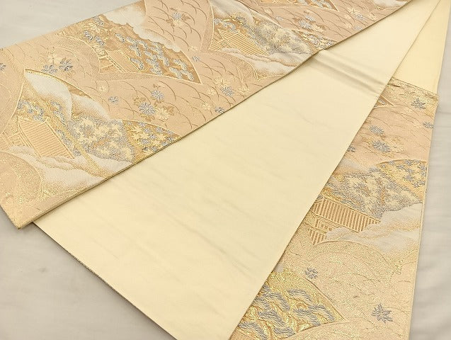 平和屋着物◎六通柄袋帯 唐織 冊子風景花文 金銀糸 正絹 逸品 BAAI6757di