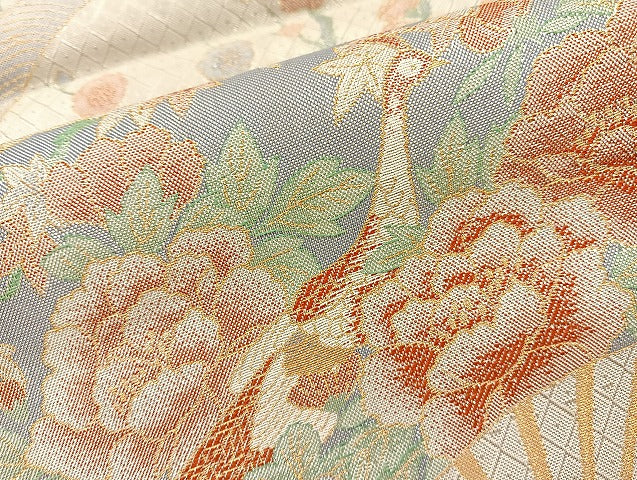 平和屋着物◎宝珠本佐賀錦 六通柄袋帯 扇面孔雀花文 正絹九百錦 金銀糸 正絹 逸品 BAAI6778di