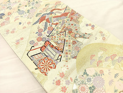 平和屋着物◎六通柄袋帯 唐織 遠山有職文 金糸 正絹 逸品 BAAK5732if