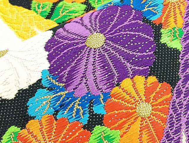 平和屋着物◎六通柄袋帯 唐織 組紐青海波花文 金糸 正絹 逸品 BAAK5733if
